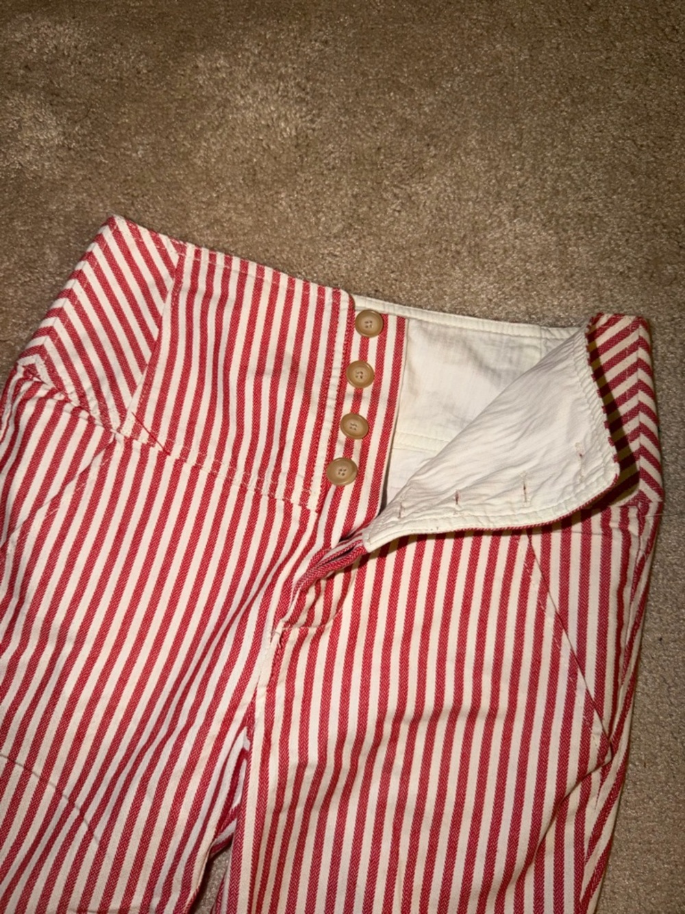 Free People Red and White Striped High-Waist Trousers - Picture 3 of 4